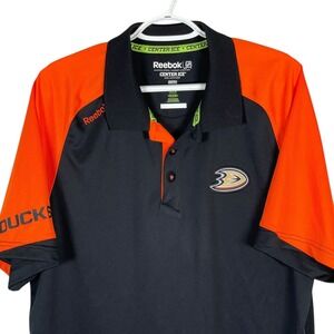 Reebok Center Ice Anaheim Ducks NHL Polo Shirt Mens L Black Orange‎